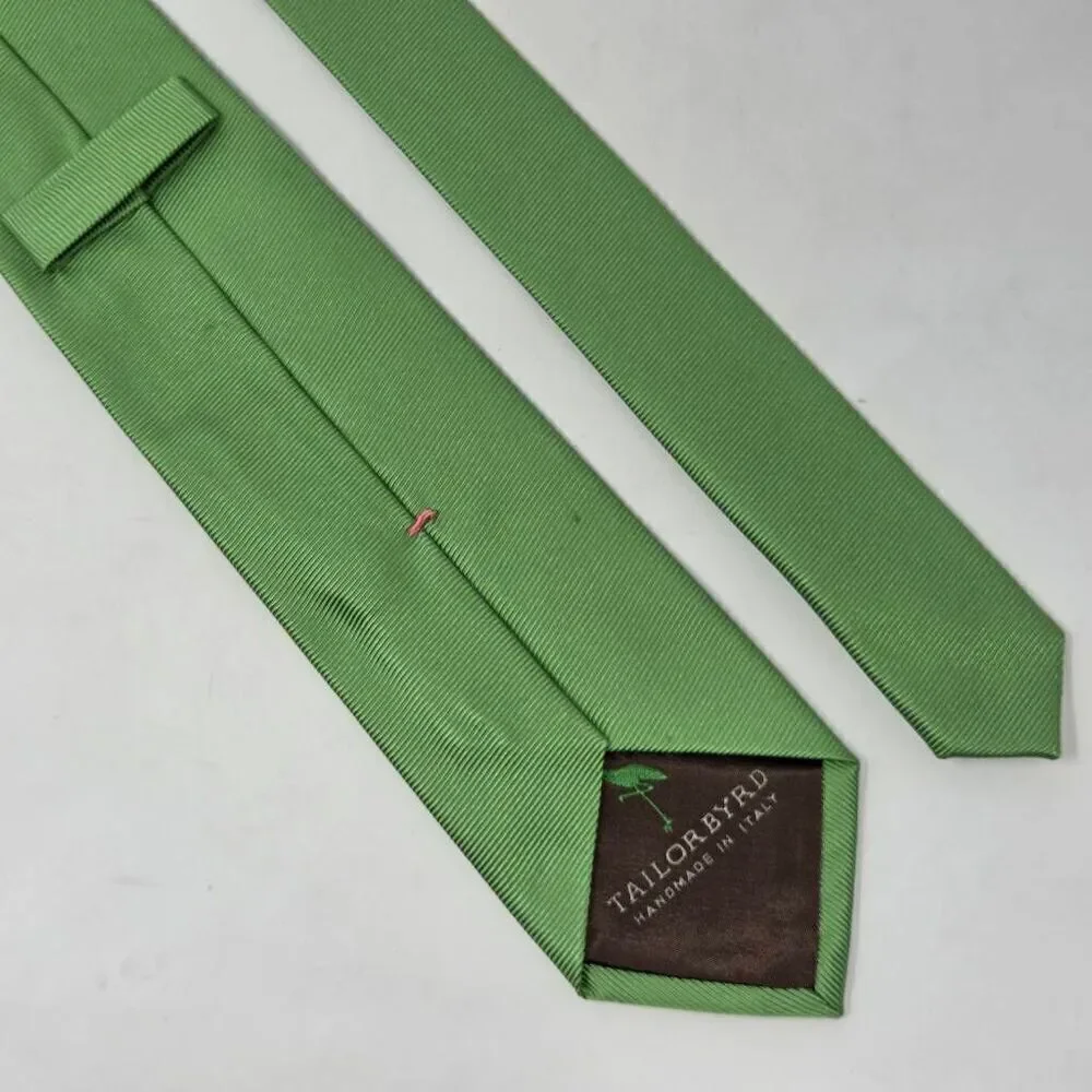 TAILORBYRD HANDMADE ITALY SILK TIE GREEN SATIN MICRO STRIPE WOVEN 3.25